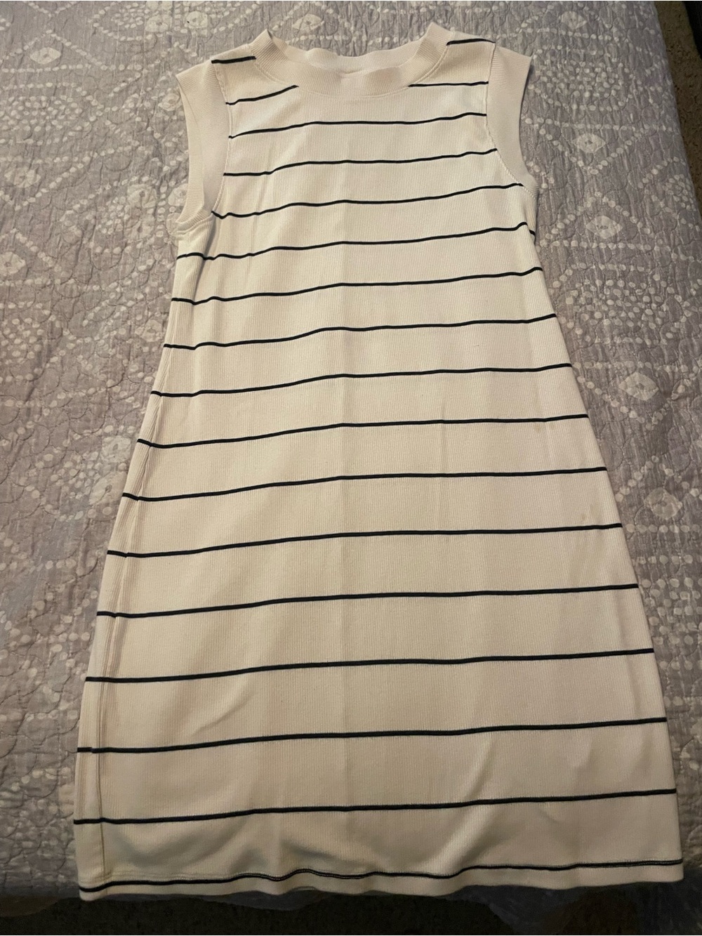 a new day Cream and Black Striped Sleeveless Midi Dress